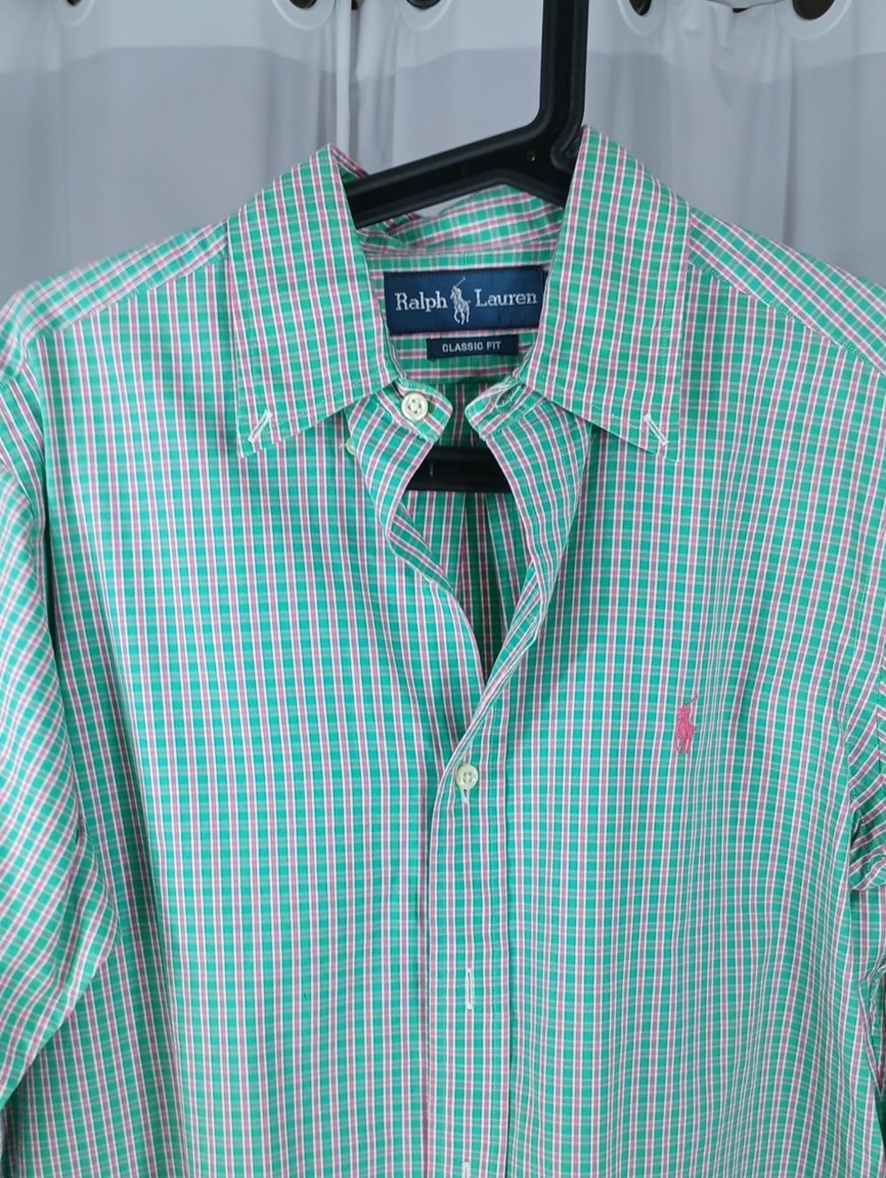 Ralph Lauren mens cotton Green & Pink Plaid Classic Fit Button-Down Shirt